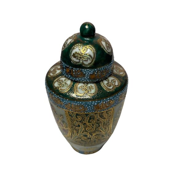 Antique Japanese Porcelain Ginger Jar Hand Painted Cloisonné Moriage Signed 7” - Picture 2 of 9